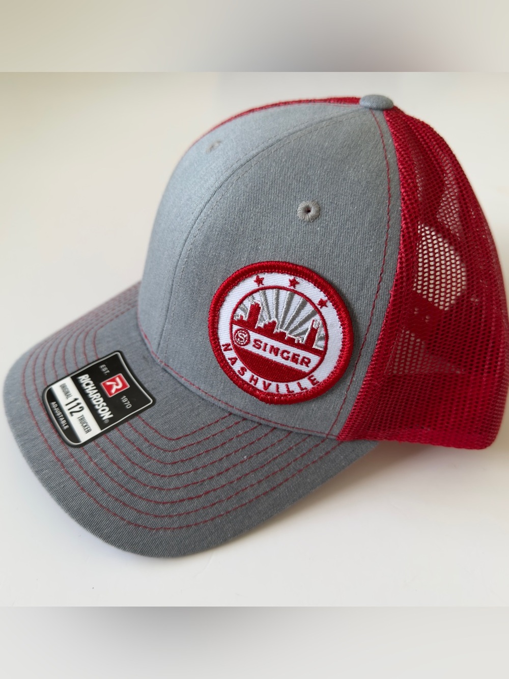 Richardson 112 Trucker Hat Nashville Skyline Singer Red Gray Snapback Cap New